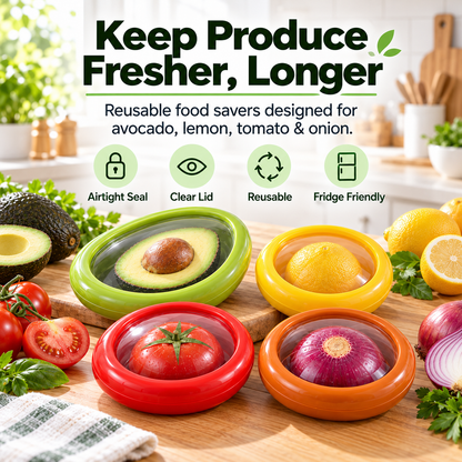 4-Piece Reusable Produce Saver Set | Airtight Storage Containers