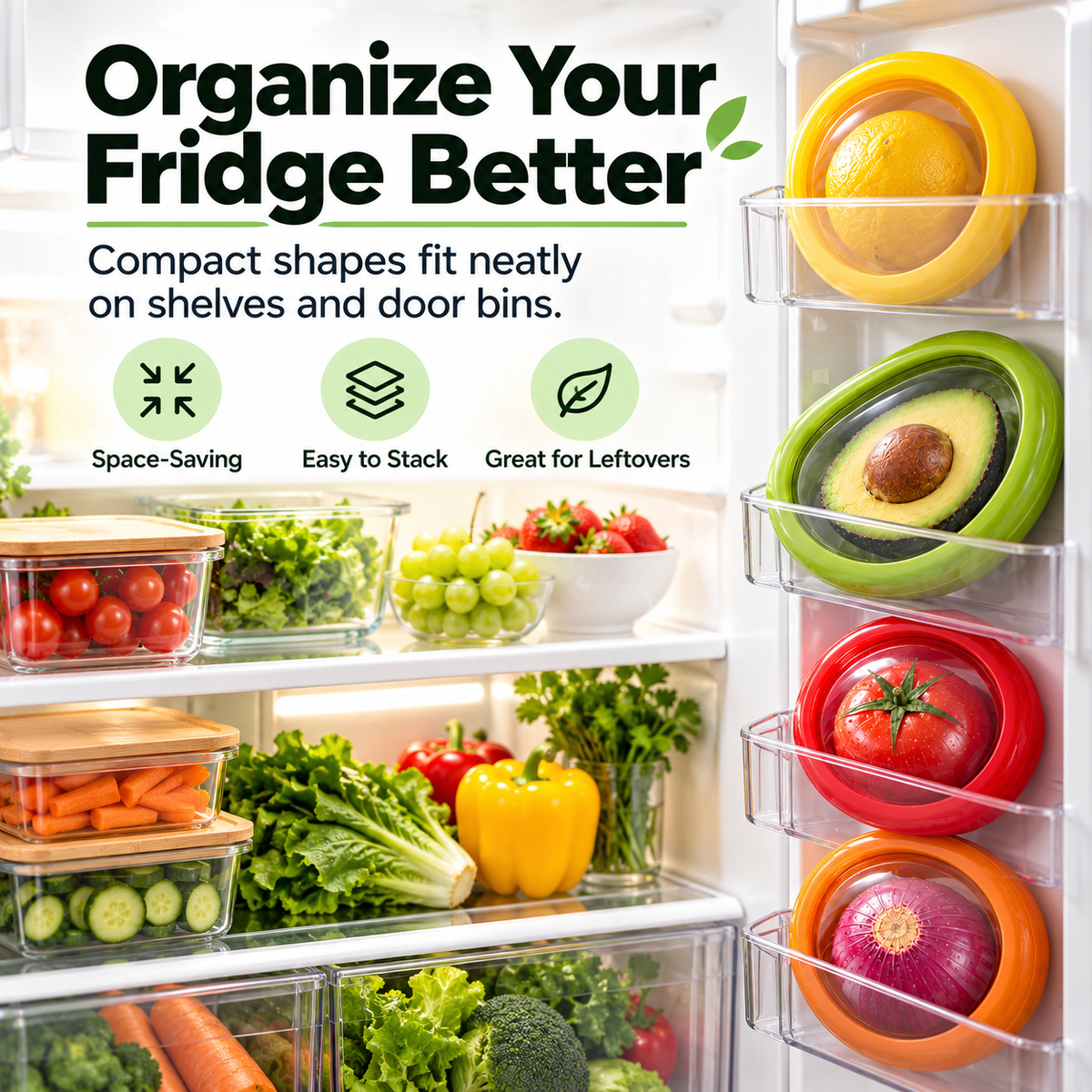 4-Piece Reusable Produce Saver Set | Airtight Storage Containers